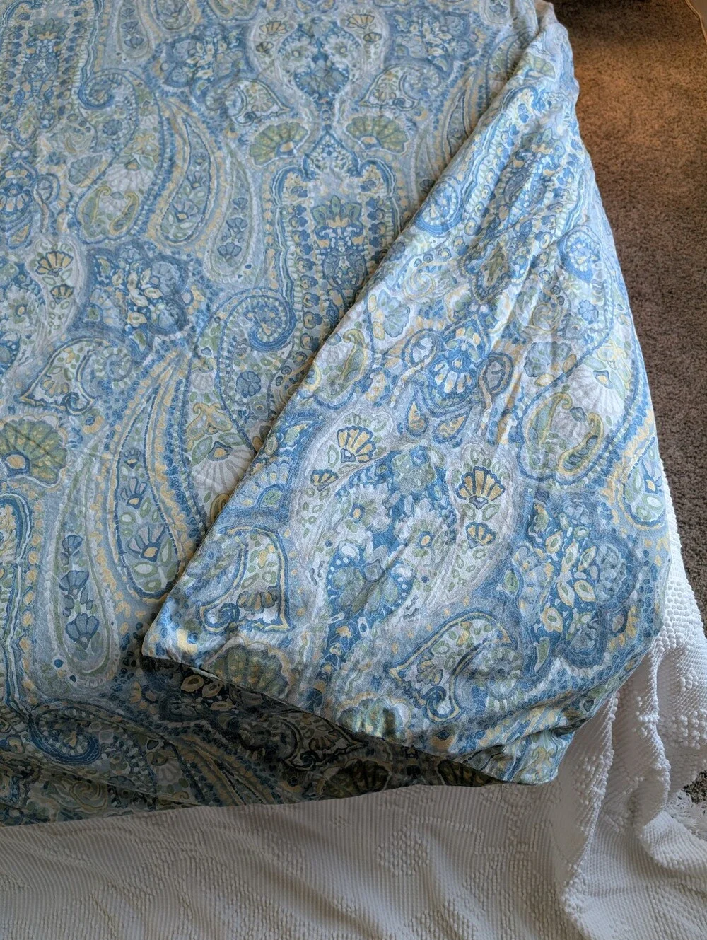 Pottery Barn Blue Green Paisley Cotton Full/Queen Duvet Cover 2012 Cooling